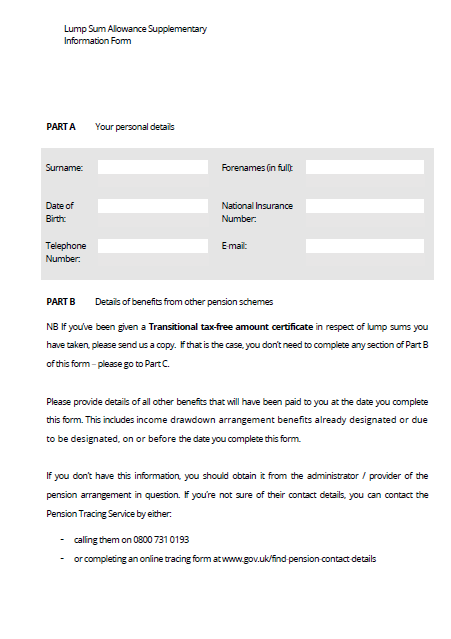 PPF Form: Lump Sum Allowance Information